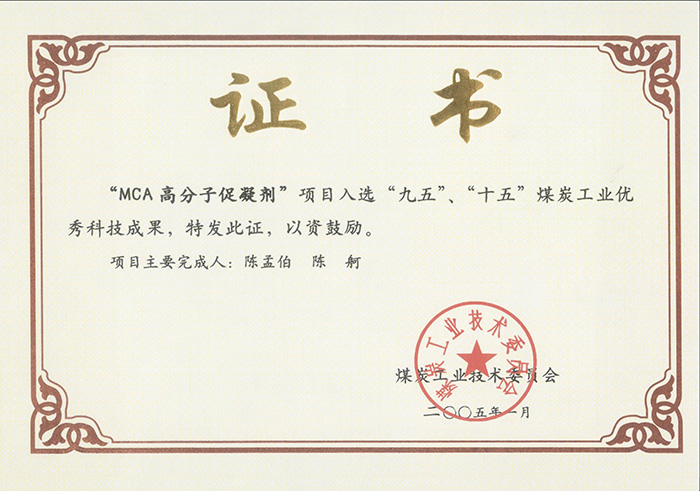 2005年1月MCA高分子促凝劑獲“九五、十五”科技成果獎(jiǎng).jpg