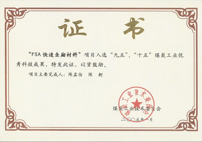 2005年1月FSA快速壘砌材料獲“九五、十五”科技成果獎.jpg